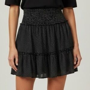 Altard State‎ M Black White Ditsy Floral Smocked Tiered Mini Skirt Whimsigoth